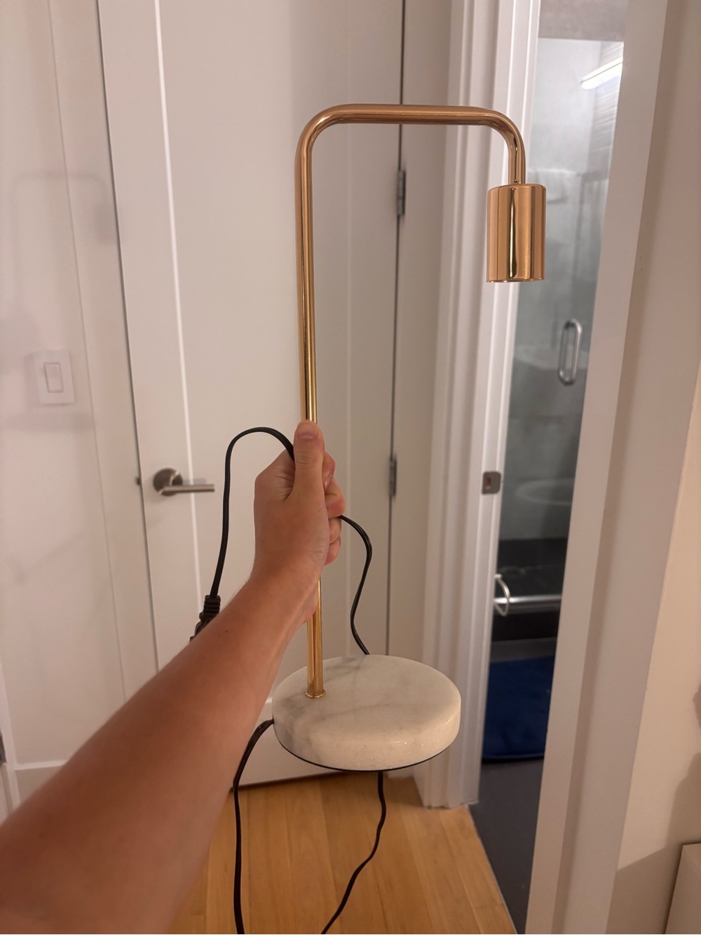 Modern Gold and Marble Table Lamp - Gold and White